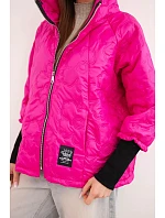 Dámská jarní prošívaná bunda s ozdobným ražením a zipem fuchsiová