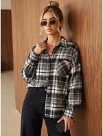Dámská oversize flanelová košile s kostkovaným vzorem, černá, FashionStreet DY0500 Dámská oversize flanelová košile s kostkovaným vzorem, černá, FashionStreet DY0500