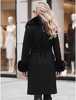 Dámský kabát s odnímatelným kožešinovým límcem, černý, FashionStreet TY6074 Dámský kabát s odnímatelným kožešinovým límcem, černý, FashionStreet TY6074