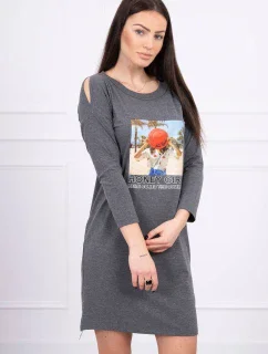 Šaty s potiskem Honey girl v grafitové barvě