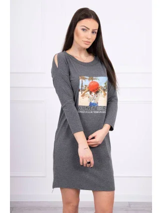 Šaty s potiskem Honey girl v grafitové barvě