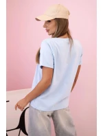 Dámská bavlněná halenka s krátkým rukávem a barevným potiskem modrá