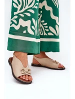 Sandály Na Ploché Podpatky S Dekorací Eko Kůže Béžové Tillireta