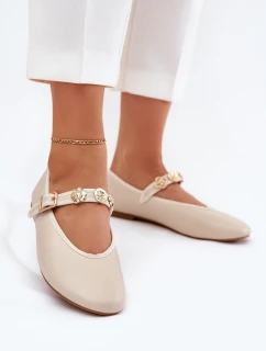 Dámské Baletky S Páskem A Zlatými Přezkami Béžové Firicene