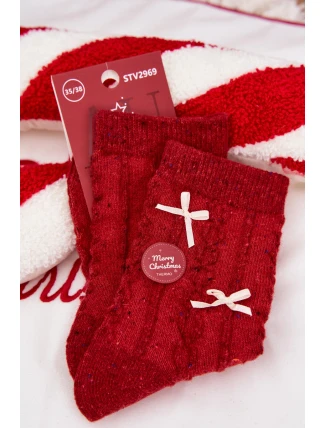 Dámské Vánoční Ponožky S Mašličkami Alpaka Vlněné Červené