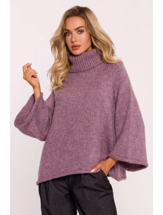 M822 Trapézový svetr s rolákem - heather