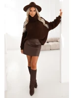 650-1 Teplý rolák oversize s širokými rukávy - čokoládový