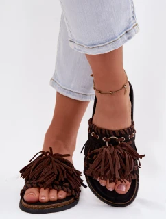 Dámské pantofle s třásněmi Černé Glorinna