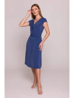 S411 Šaty bez rukávů s volánkovým výstřihem - modré