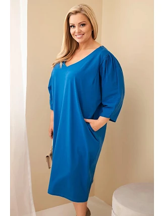 Dámské šaty Plus Size s kapsami chrpově modrá