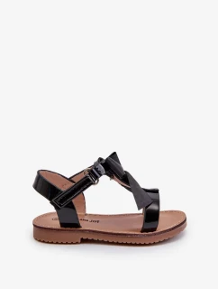 Lakované dětské sandály s mašlí na suchý zip, Black Joratia