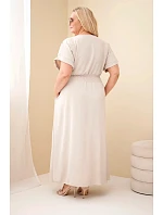 Dámské šaty Plus Size s řaseným pasem béžová Dámské šaty Plus Size s řaseným pasem béžová