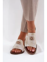 Elegantní Dámské Kožené Pantofle S Dekorací Zazoo 3008 Zlatý Opraný