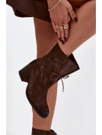 Kožené semišové dámské kotníkové boty na podpatku Zazoo 1151 čokoládové