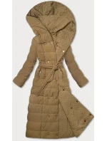 Dámský oboustranný kabát ve velbloudí barvě s páskem (WD202307)