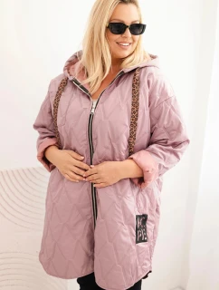 Dámská bunda Plus Size prošívaná s kapucí a nápisem HOPE tmavě růžová