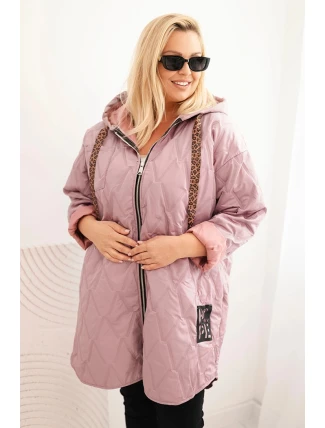 Dámská bunda Plus Size prošívaná s kapucí a nápisem HOPE tmavě růžová