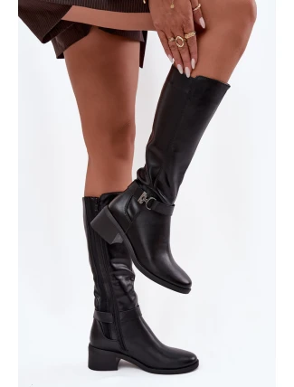 Ocieplane dámské kozačky na klínu s páskem Sergio Leone KZ25826 černé
