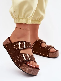 Dámské pantofle s přezkami a háčky Čokoládové Ledira