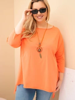 Dámská bavlněná blůza Plus Size asymetrická s náhrdelníkem meruňková