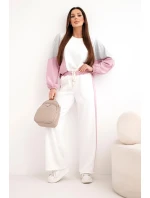 Dámská souprava s volnou mikinou a kalhotami s širokým nohavicím tmavě růžový
