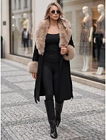 Dámský kabát s odnímatelným kožešinovým límcem, černý, FashionStreet TY6067 Dámský kabát s odnímatelným kožešinovým límcem, černý, FashionStreet TY6067
