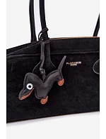Bagetová Kabelka z Napodobeniny Semiše Přívěsek Jezevčík Černá Annette