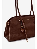 Kabelka s přívěskem a sponami Eko semiš Čokoládová Violette