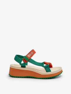 Dámské sandály na platformě a klínku Big Star zeleno-oranžové