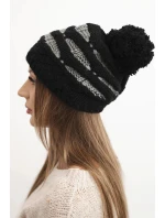 Dámská zimní pletená čepice s bambulí a copánkovým vzorem K466 černá