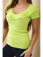 Dámská pruhovaná blůza s volánkem u dekoltu zelená