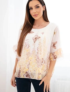 Dámská halenka s plisovaným rukávem a potiskem žlutá