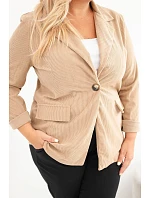 Dámské sako Plus Size manšestrové s klopami a kapsami camelová Dámské sako Plus Size manšestrové s klopami a kapsami camelová