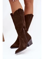 Dámské kožené semišové zateplené kovbojky Urselle – čokoládové
