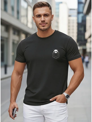 Pánské bavlněné tričko s malým potiskem, černé, FashionStreet NX5131R Pánské bavlněné tričko s malým potiskem, černé, FashionStreet NX5131R