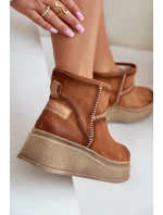 Kožené Semišové Sněhule Boty Na Platformě A Klínu Hnědé Maciejka 06769-29 Hnědé