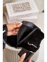 Zateplené dámské boty na podpatku s řetízkem eko semišové černé Hanalen