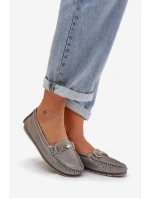 Třpytivé Plátěné Mokasíny Z Přírodní Kůže D&A LR51-546 Stříbrné