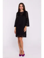 S380 Krajkové šaty ve tvaru trapézu - černé