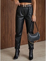 Dámské voskované kalhoty s páskem, černé, FashionStreet UY3146