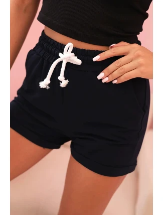 Dámské bavlněné šortky s gumou a vázáním v pase modré