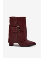 Zateplené Kotníkové Boty Na Podpatku S Otočeným Svrškem A Přezkou Bordové Ylenara