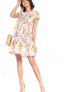 Dámské šaty T343/2 Bílá s květy - Tessita