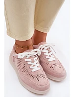 Kožené semišové dámské tenisky s dírkami Růžové Almora