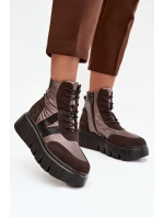 Dámské zateplené kotníkové boty na platformě 58562 Hnědá vzor - Vinceza