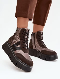 Dámské zateplené kotníkové boty na platformě 58562 Hnědá vzor - Vinceza