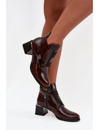 Kožené lakované kotníčkové boty 60560 vínově hnědá - Zazoo