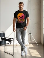 Pánské bavlněné tričko s potiskem Summer Vibes černé FashionStreet NX047R Pánské bavlněné tričko s potiskem Summer Vibes černé FashionStreet NX047R