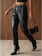 Dámské voskované kalhoty s páskem, černé, FashionStreet UY3146