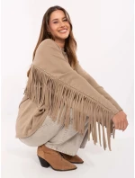 Tmavě béžová volná dámská mikina s třásněmi (21695)